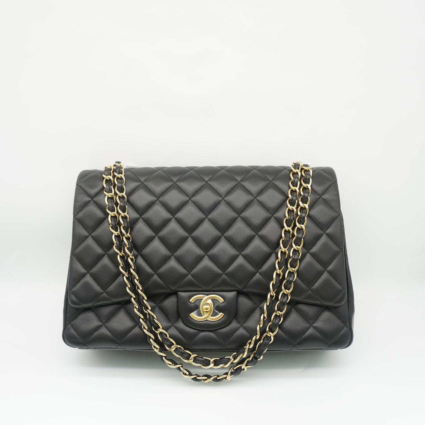 Chanel Classic Maxi Flap Bag in Black Lambskin with Gold-Tone Hardware [Pre-Owned]
