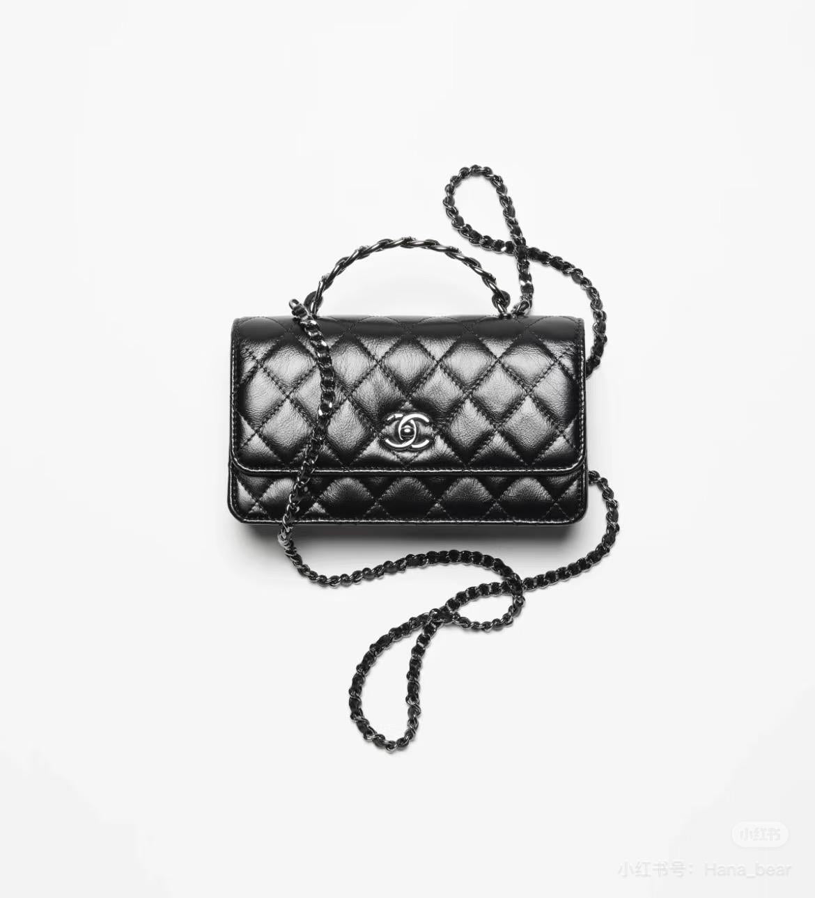 Chanel Wallet on Chain (WOC) with Top Handle in Black Shiny Lambskin [Pre-Owned]