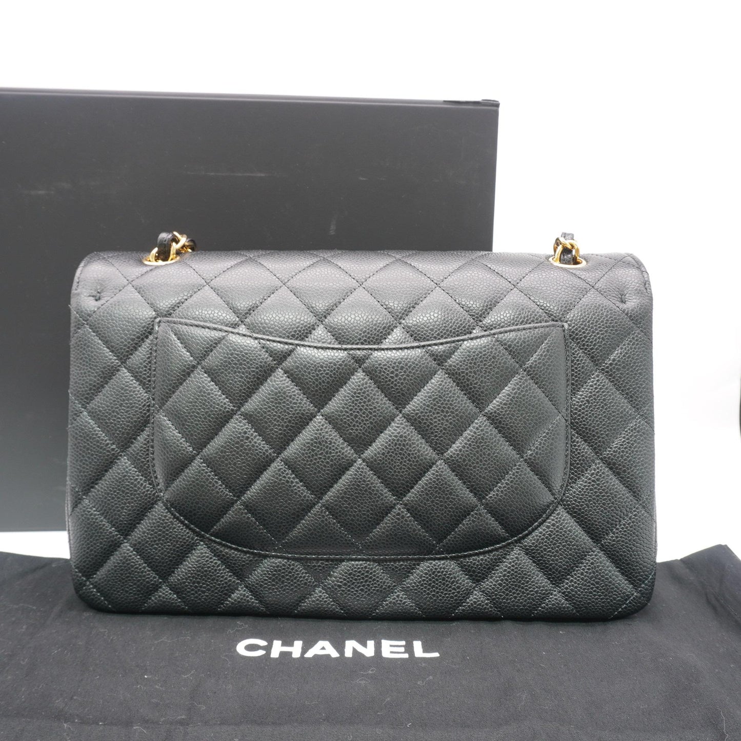 Chanel Classic Jumbo Single Flap Bag in Black Caviar Leather with Gold-Tone Hardware [Pre-Owned]