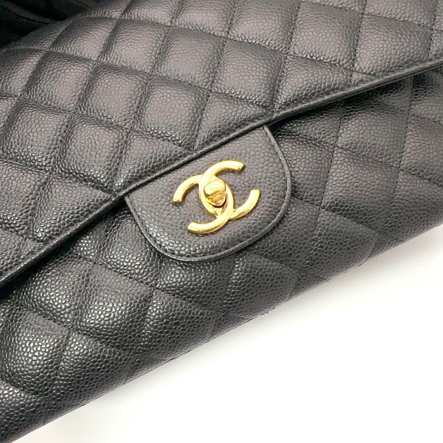 Chanel Classic Jumbo Double Flap Bag in Black Caviar Leather with Gold-Tone Hardware [Pre-Owned]