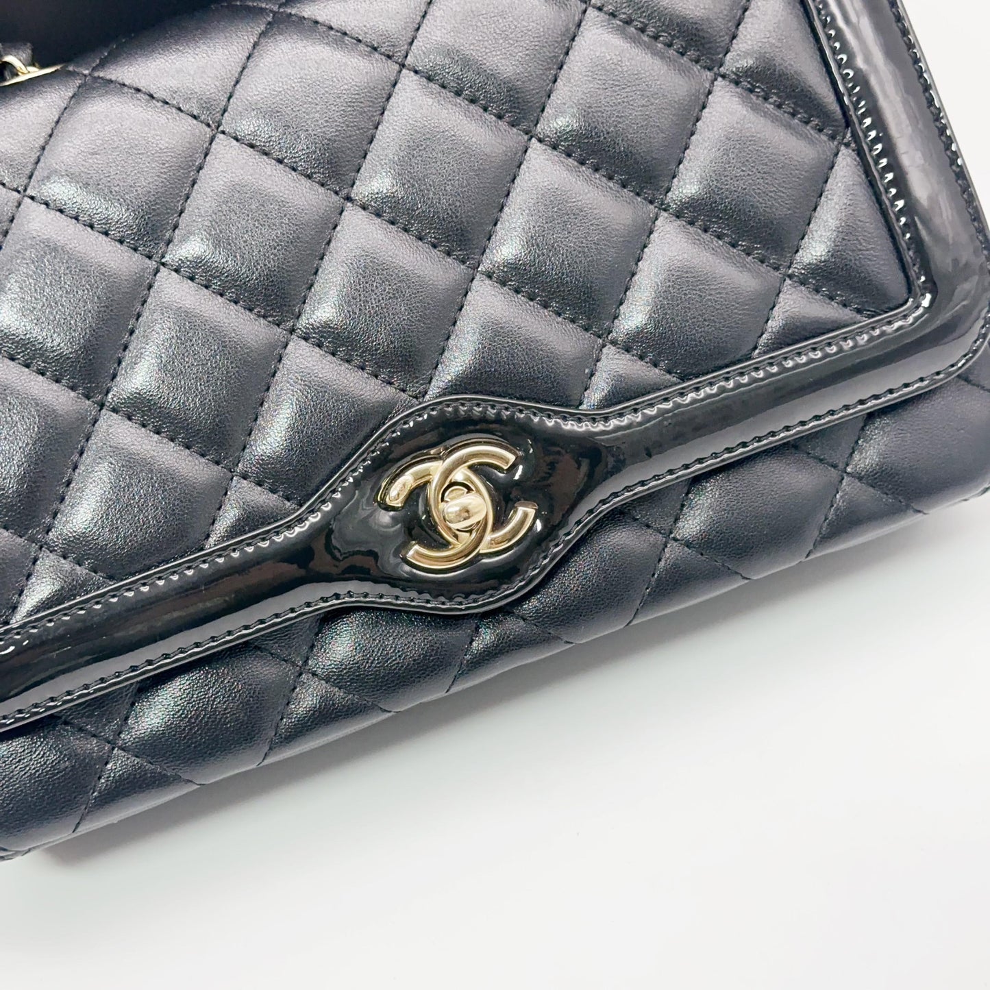 Chanel Black Quilted Lambskin Flap Bag with Patent Trim & Gold-Tone Hardware [Pre-Owned]