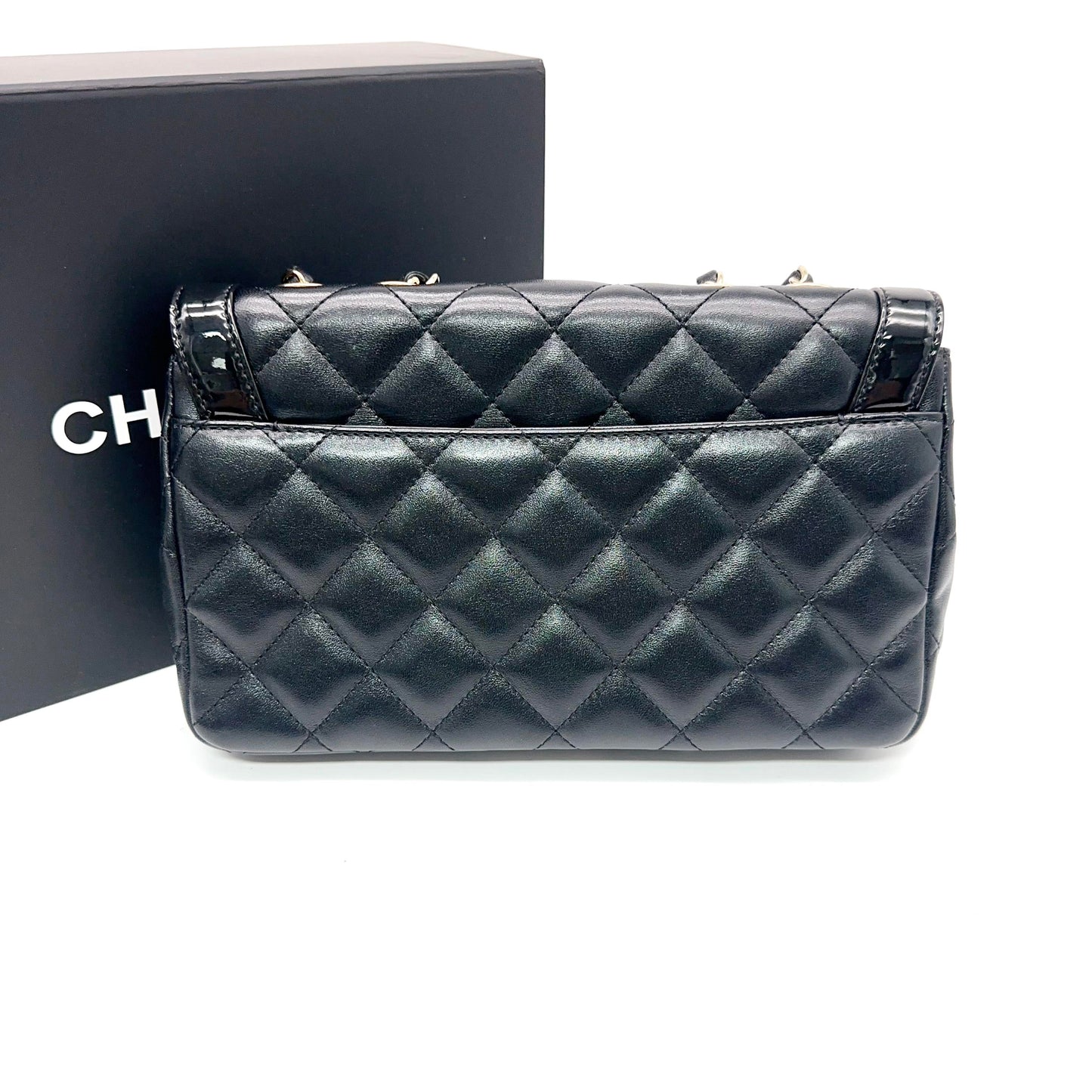 Chanel Black Quilted Lambskin Flap Bag with Patent Trim & Gold-Tone Hardware [Pre-Owned]
