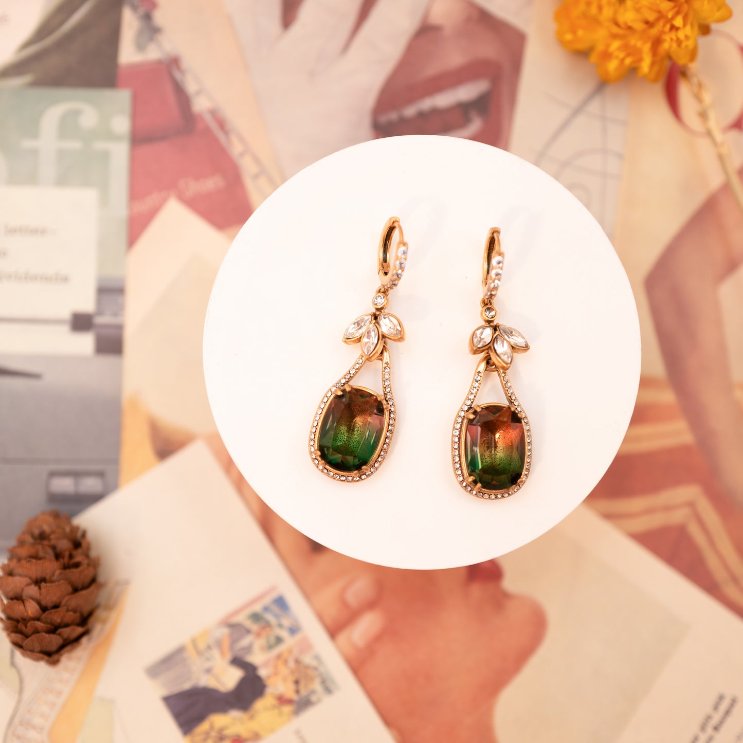 Encoriel Forest Hue Crystal Drop Earrings